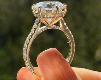 5 CT Round Cut Moissanite Engagement Ring, 14K Solid Gold Ring, Wedding Ring, Hidden Halo Ring, Statement Ring, Classic Gift For Women