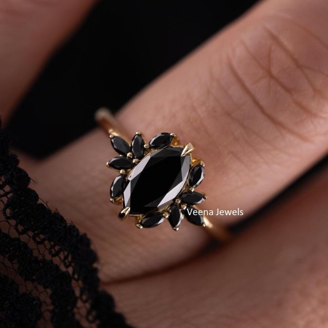 2 CT Marquise Cut Moissanite Engagement Ring , 14K Yellow Gold Ring ...