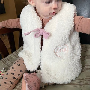Baby reversible shepherd&#39;s vest, Sleeveless vest, Unisex winter clothing, Faux fur and double gauze cotton, embroidered personalization
