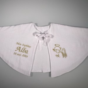 Baptism cape lined in double white cotton gauze, baptism clothing, ceremony diaper image 2