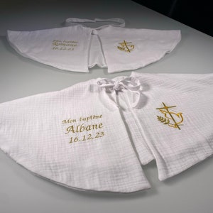 Baptism cape lined in double white cotton gauze, baptism clothing, ceremony diaper image 1