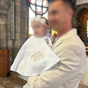 Cape de baptême doublée en double gaze de coton blanche , vêtement baptême , lange cérémonie image 7
