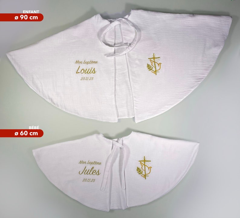 Baptism cape lined in double white cotton gauze, baptism clothing, ceremony diaper image 3