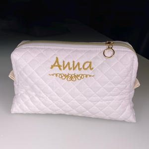 Large personalized quilted toiletry bag, makeup, accessories - embroidered personalization