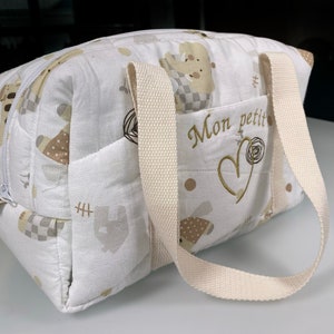 Sac à langer Bowling enfant crèche maternelle  fait main personnalisé brodé motif animaux