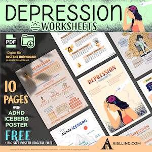 The depression spiral worksheets, therapy worksheets, positive mindset, self-esteem worksheet, CBT, therapy office decor, mental health, DBT