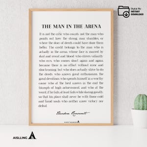 The Man In The Arena Quote, Printable Wall Art, Theodore Roosevelt Daring Greatly Inspirational Wall Art Print, Office Gallery Wall Quote