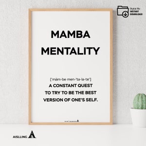 Mamba Mentality Art Print - Kobe Bryant Inspirational Wall Decor - Motivational Quote Poster - Basketball Lover Gift