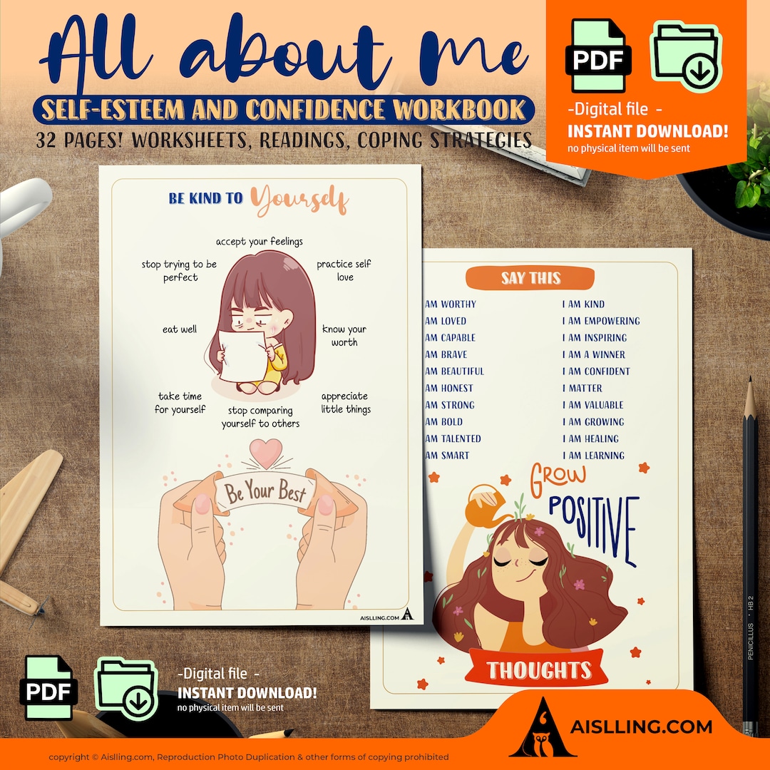 Self Esteem Worksheets for Adults, Confidence Mental Health, Therapist Counseling, Social ...