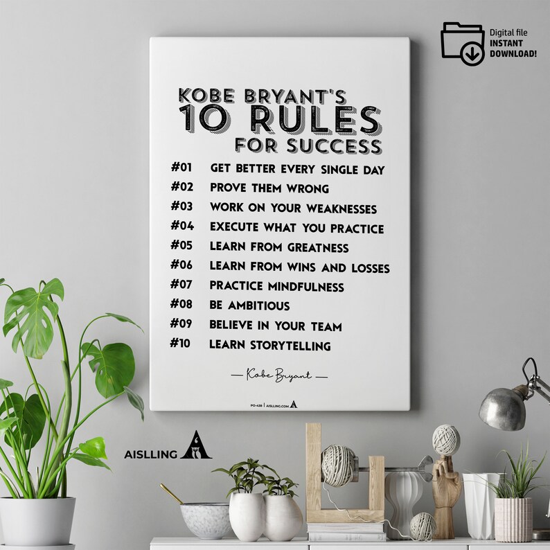 Kobe Rules Minimalist Mamba Mentality Quote Kobe Bryant’s Poster, NBA Sports ...