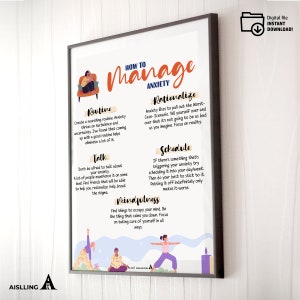 How to Manage Anxiety , Happiness Chemicals, Therapy office decor, well being poster, anxiety relief, self improvement, healing