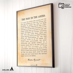 The Man In The Arena Quote, Printable Wall Art, Theodore Roosevelt Daring Greatly Inspirational Wall Art Print, Office Gallery Wall Quote