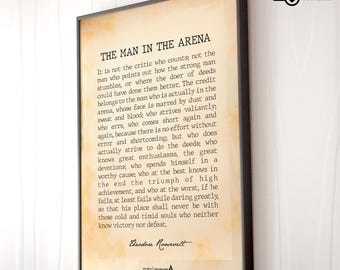The Man In The Arena Quote, Printable Wall Art, Theodore Roosevelt Daring Greatly Inspirational Wall Art Print, Office Gallery Wall Quote