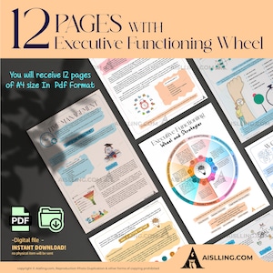 Executive Functioning Wheel and Strategies, ADHD, Group Therapy Handouts, Working Memory, Infographic Mental Health Worksheets, Psychology