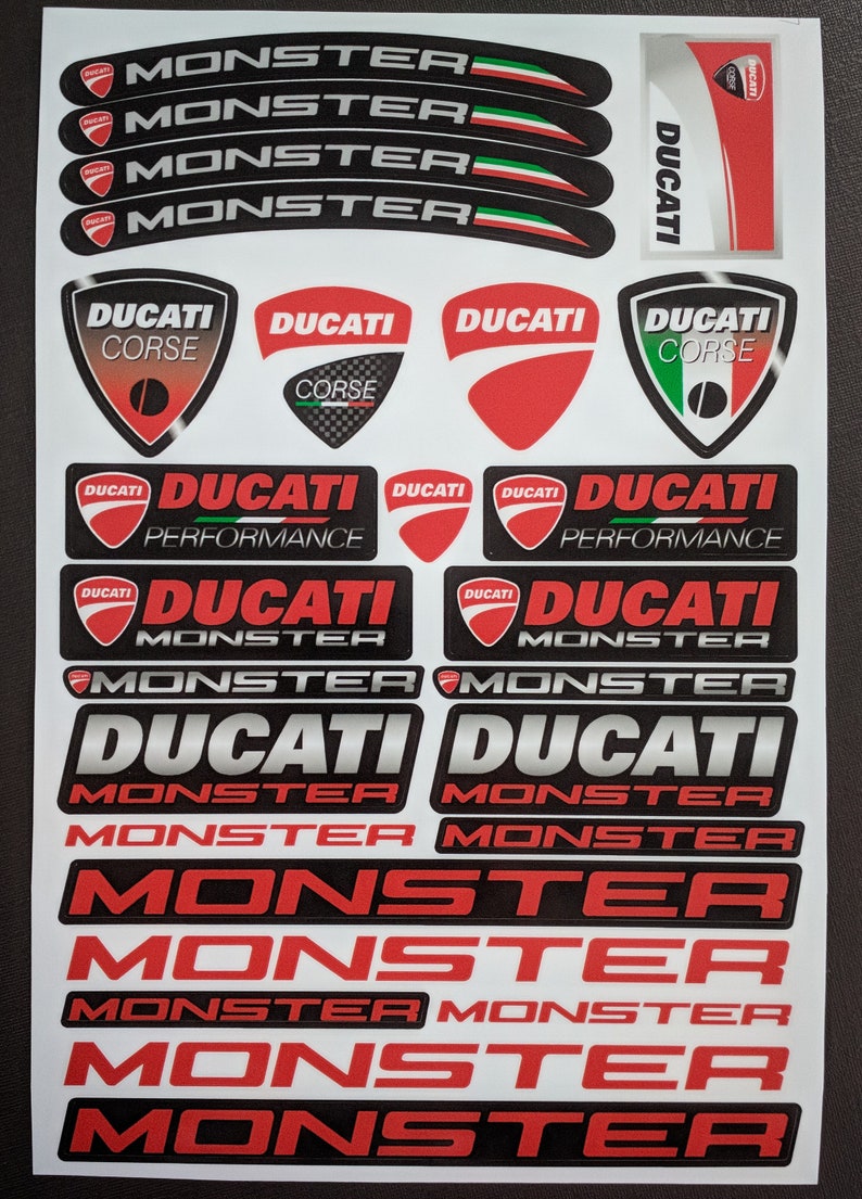 Ducati Monster 696 797 821 Motorcycle 54 Stickers Set Decals 1200 S Red image 2