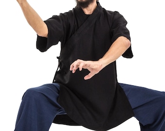 Lin Coton (lourd) Kung Fu Qi Gong Tai Chi Chemise - Pour Arts Martiaux Veste Col Diagonal Bras Court