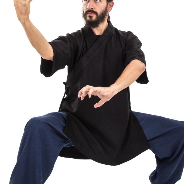 Lin Coton (lourd) Kung Fu Qi Gong Tai Chi Chemise - Pour Arts Martiaux Veste Col Diagonal Bras Court