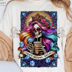 Sarcastic Witch Clipart, Tarot card PNG, Witchy Skeleton horror Sublimation Design, Sweary Halloween Decor Tarot Witchy Aesthetic PNG, DECAF