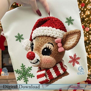 Weihnachten Rentier Png häkeln, Weihnachts-design, niedlicher Schneemann Design png, gestricktes Rentier PNG gemütlicher grobstrick Garn Rudolph Clipart für Hemden