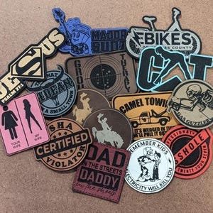 Custom Personalized Leatherette Hat Patch - Engraved Design, Color Choice, Adhesive Options