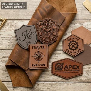Custom Logo Patch, Genuine Leather or Leatherette, Iron On Adhesive Trucker Hat Blanks
