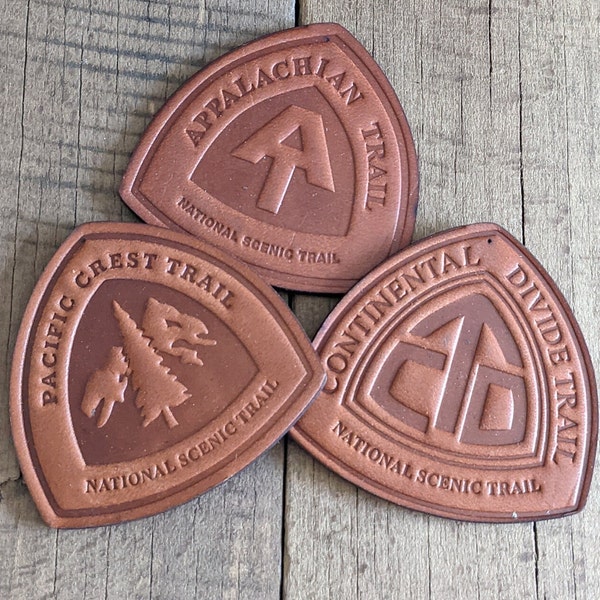 Triple Crown National Scenic Trail Embossed Leather Patch Set / Appalachian Trail, Pacific Crest Trail, Continental Divide Trail