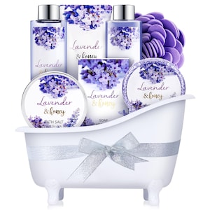 Bath and Body Gift Set,Lavender Gifts for Women,Bath and Shower Sets,8 Pcs,Lavender Honey Gift Sets,Spa Kit for Women,Christmas Gift for Mom
