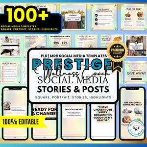 100 Health & Wellness Instagram Canva Templates - Modern | Minimal | Selfcare - Content, Post, Stories, Reel Templates
