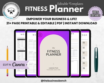 Modern Minimal Fitness Planner Template - Editable & Printable - Canva Compatible Business Planner for Effective Planning, Health and Growth