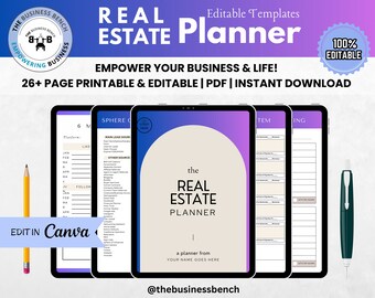 Modern Minimal Real Estate Planner Template - Editable & Printable - Canva Compatible Business Planner for Effective Planning and Growth