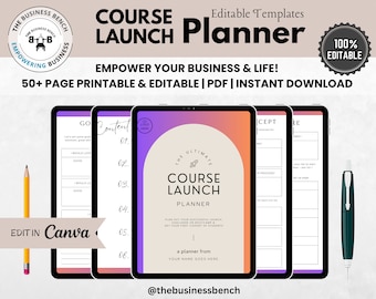 Modern Minimal Course Launch Planner Template - Editable & Printable - Canva Compatible Business Planner for Effective Planning and Growth