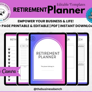 Digital Daily Retirement Planner 2023 Template - Editable & Printable -Canva Compatible Business Planner for Effective Planning and Growth