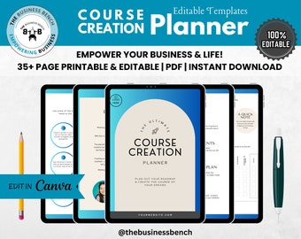 Modern Minimal Course Creation Planner Template - Editable & Printable - Canva Compatible Business Planner for Effective Planning and Growth