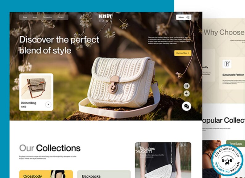 Pu&ograve; includere: Una borsa bianca lavorata a maglia con chiusura a patta e tracolla lunga. L'immagine &egrave; tratta da un sito web con il testo "Scopri la perfetta combinazione di stile" e "Borsa in maglia 90 &euro;".