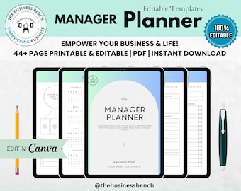 Modern Minimal Manager Planner Template - Editable & Printable - Canva Compatible Business Planner for Effective Planning and Growth