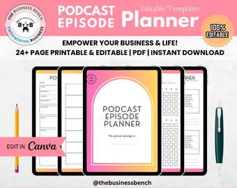 Modern Minimal Podcast Episode Planner Template - Editable & Printable - Canva Compatible Business Planner for Effective Planning and Growth