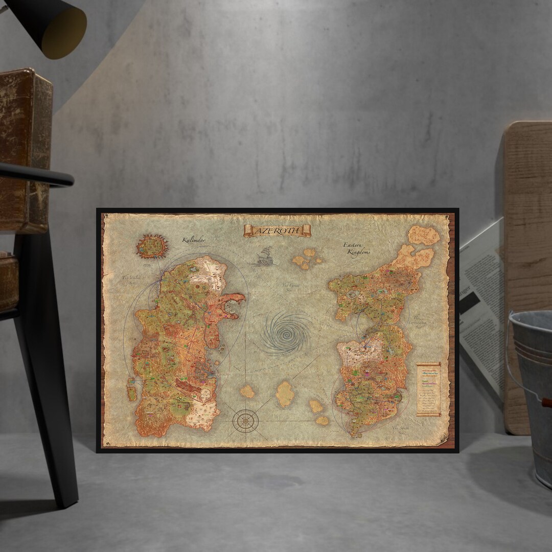 Azeroth Map Poster, World of Warcraft Wall Art, Wall Decor, Rolled ...