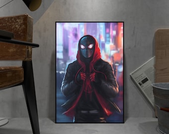 Spider Man Into the Spider Verse Poster, Miles Morales Wall Art, Wall Decor, Rolled Canvas Print, Movie Poster Gift