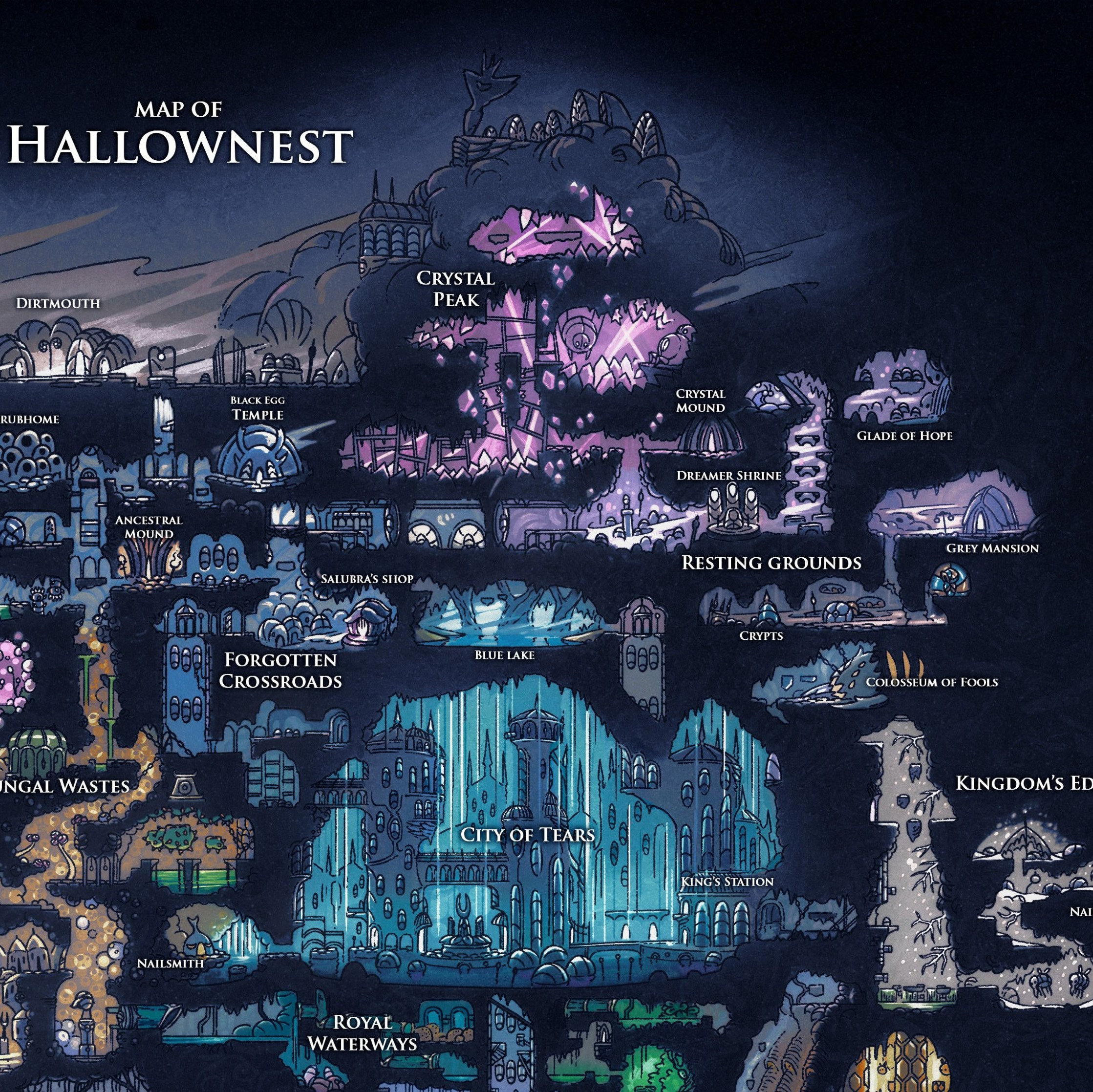 Hollow Knight Map Wall Art Map of Hallownest Poster Wall - Etsy Australia
