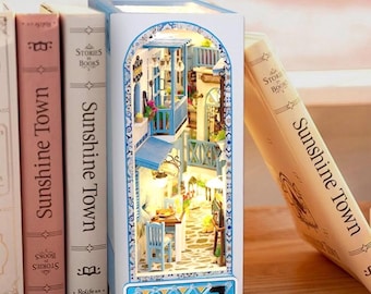 DIY Mediterranean Alley Book Nook Kit | Coastal Bookshelf Insert with LED