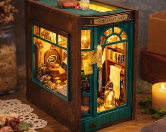 Magic Book Nook DIY Kit | Sorcerer's Shop Bookshelf Insert with LED