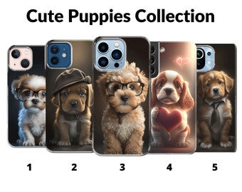 Cute Puppies Phone Case for iPhone 14 13 12 11 Pro Max X XS XR 8, Samsung A32 A52 S21 FE S22 S23 Ultra, Huawei, Xiaomi, Reame, Oppo case