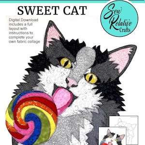 SWEET CAT Fabric Collage Pattern