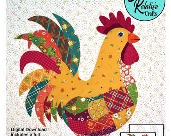 PATCHWORK ROOSTER Fabric Collage Pattern