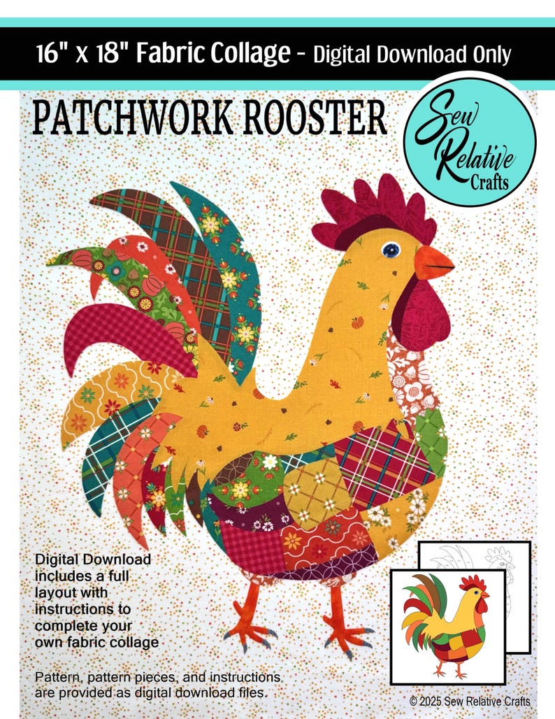 PATCHWORK ROOSTER Fabric Collage PDF Pattern - Etsy