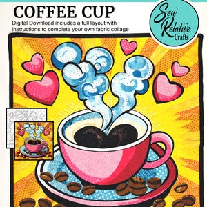 COFFEE CUP Fabric Collage Pattern