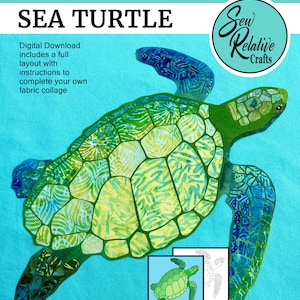 SEA TURTLE Fabric Collage Pattern