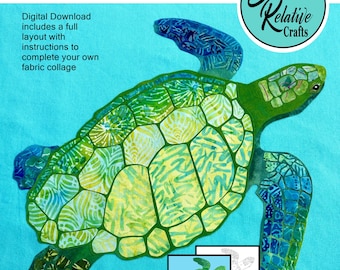 SEA TURTLE Fabric Collage Pattern