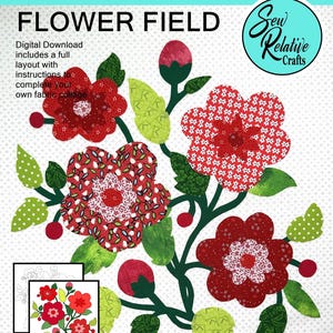FLOWER FIELD Fabric Collage Pattern, raw edge applique