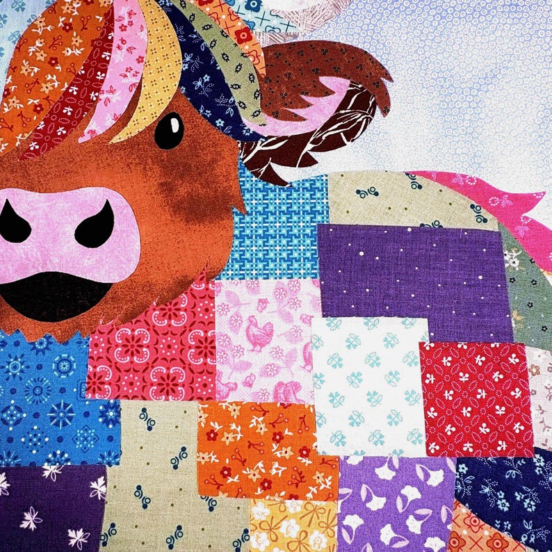 Patchwork Cow Pattern PATCHWORK HIGHLAND COW Fabric Collage, Digital Download Pdf Pattern - Etsy
